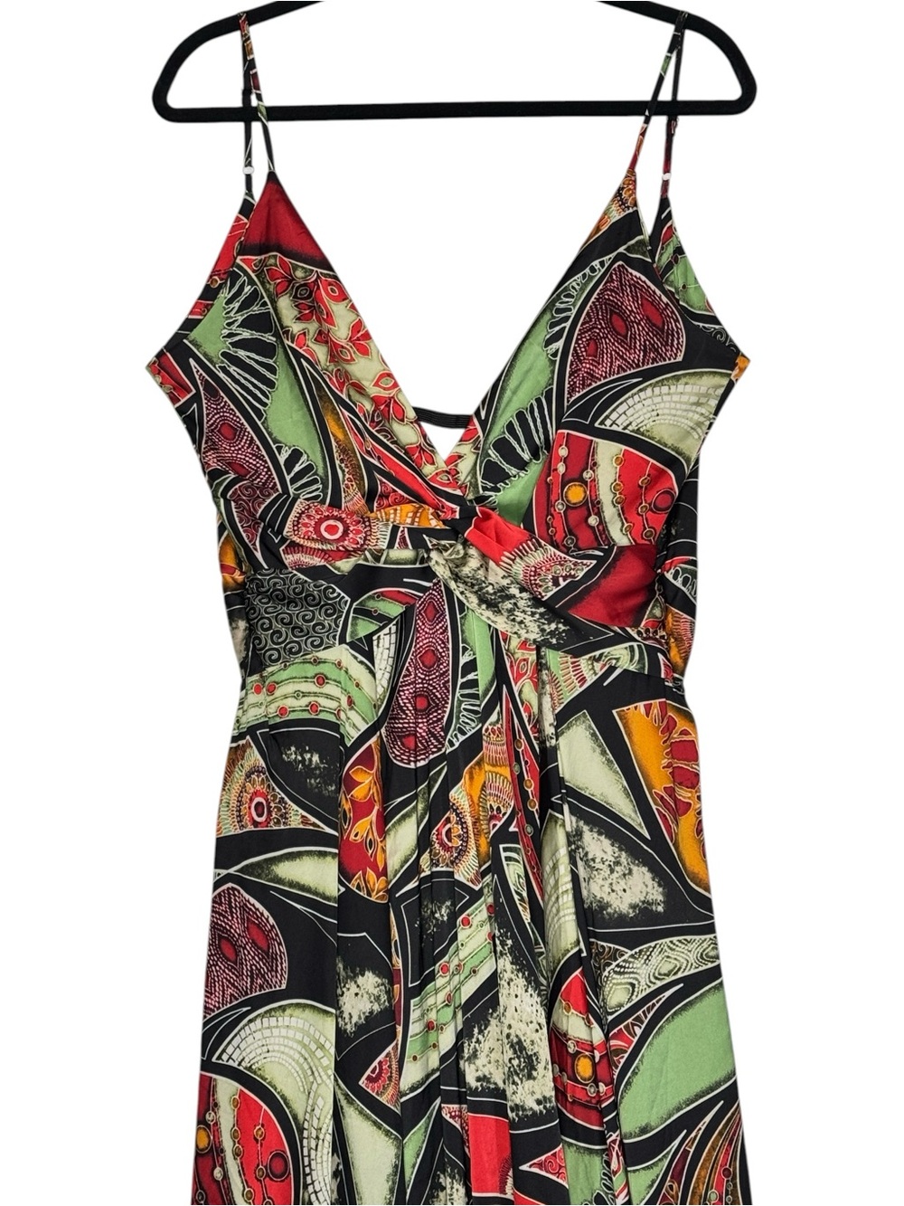 AKIRA Abstract Print Maxi Dress Size M Open Back Tie Front Spaghetti Strap - Picture 6 of 14